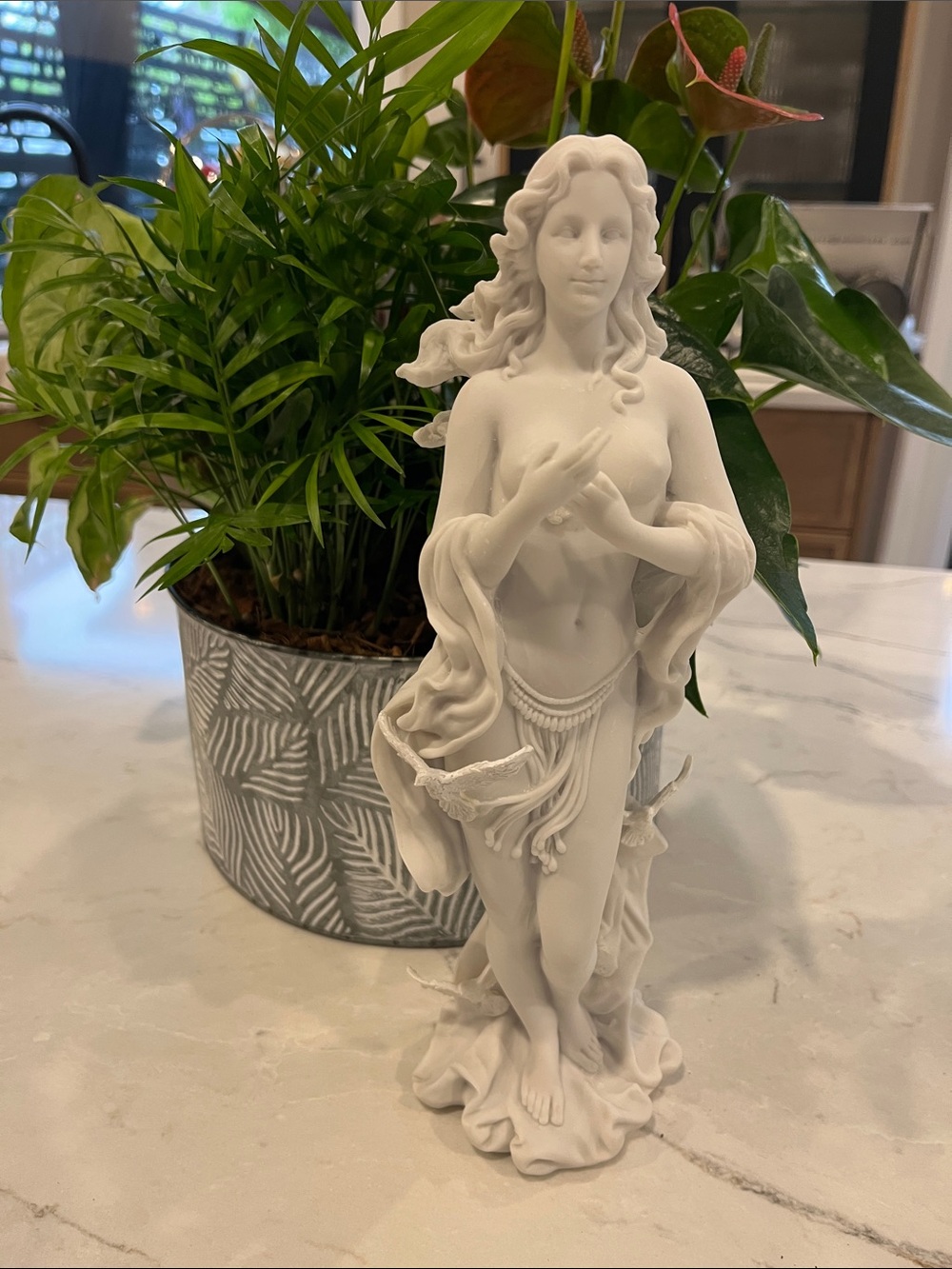 Elegant White Resin Goddess Figure Sculpture - Decorative Home Accent